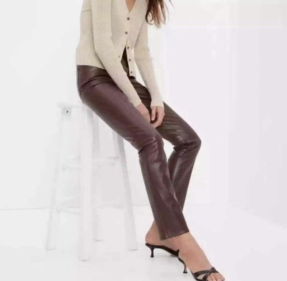 NWOT Gap Womens Vintage High Rise Slim Faux Leather Pants Brown 30(10R)